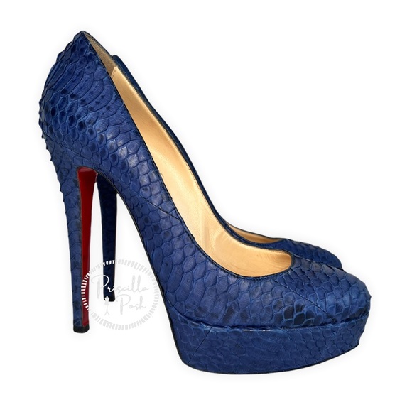 Christian Louboutin Blue Python Bianca Platform Pumps Size 37.5 Snakeskin Snake - Picture 3 of 12